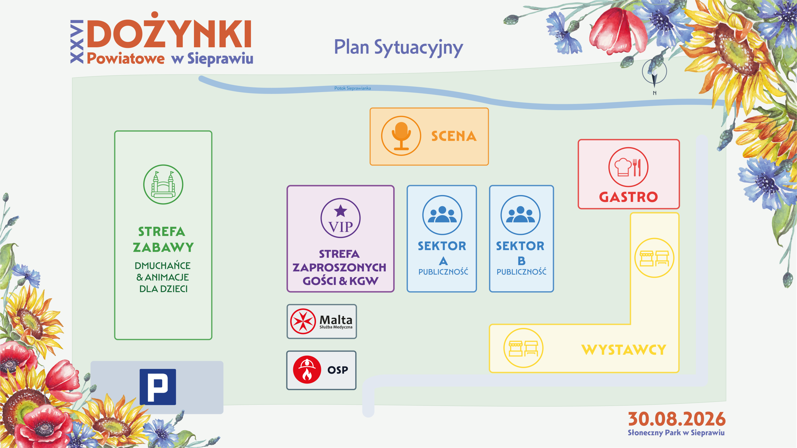 Dożynki Powiatowe w Sieprawiu mapa terenu