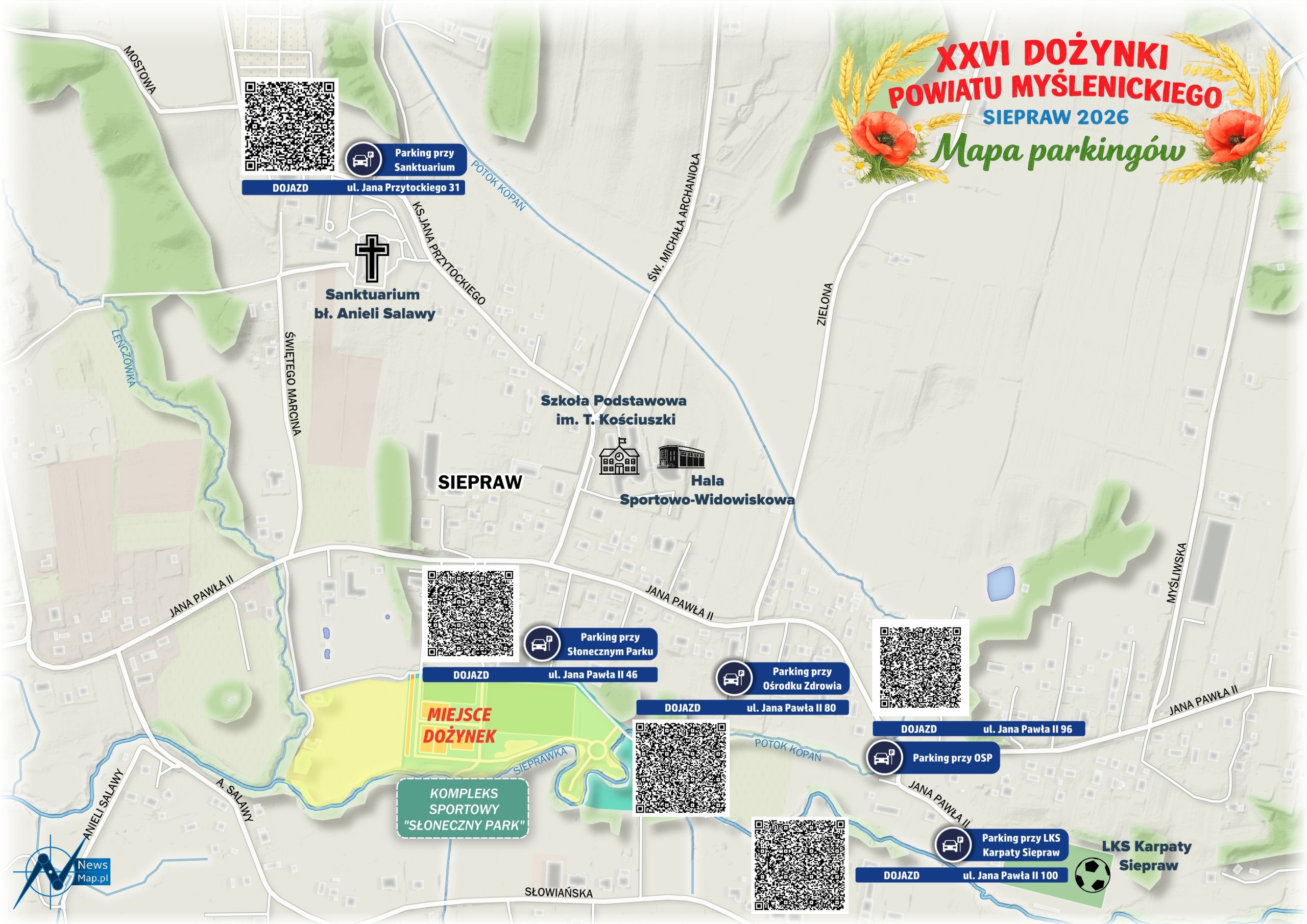 Mapa statyczna parkingów   Dożynki Powiatowe w Sieprawiu 2026